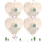 Heart-Shaped Sea Glass Friendship Decor,Handmade Friendship Heart For Christmas Tree Hanging Ornaments, Christmas Tree Hanging Ornaments,Ceremic Sea Glass Ornament (4pcs)