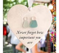 Heart-Shaped Sea Glass Friendship Decor,Handmade Friendship Heart For Christmas Tree Hanging Ornaments,Thank You Keepsake Gift Sentimental Gift For Best Friend (White E)