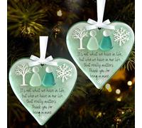 Heart-Shaped Sea Glass Friendship Decor, Handmade Sea Glass Friendship Pendant, Heart Ornament For Christmas Tree Hanging Decorations, Thank You Friendship Keepsake Gifts for Best Friends (2PCS)