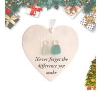 Heart-Shaped Sea Glass Friendship Decor, Its Not What We Have In Life But Who, 2D Acrylic Heart-Shaped Angel Friendship Ornament, Christmas Tree Hanging Ornaments, Friendship Heart Keepsake (F)