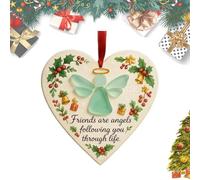 Heart-Shaped Sea Glass Friendship Decor, Its Not What We Have In Life But Who, 2D Acrylic Heart-Shaped Angel Friendship Ornament, Christmas Tree Hanging Ornaments, Friendship Heart Keepsake (A)
