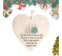 Heart-Shaped Sea Glass Friendship Decor, Its Not What We Have In Life But Who, 2D Acrylic Heart-Shaped Angel Friendship Ornament, Christmas Tree Hanging Ornaments, Friendship Heart Keepsake (B)