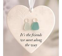 Heart-Shaped Sea Glass Friendship Decor, Timeless Friendship Heart Keepsake, Friendships Hearts Ornament for Christmas Tree Hanging Decoration, Sea Glass Art for Best Friends (B)