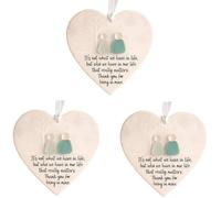 Heart-Shaped Sea Glass Friendship Decor, Timeless Friendship Heart Ornament, Sea Glass Keepsake Decoration for Friends, Love Pendant Tree Hanging Ornaments, Sea Glasses Art for Home Decor (3PC)