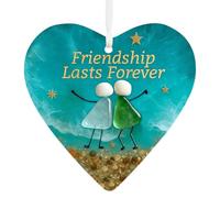 Heart Shaped Sea Glass Friendship Decor Timeless Friendships Heart Keepsake "Friendship Lasts Forever" Ornament for Friends Christmas Pendant for Xmas Tree Hanging Unique Keepsake Gifts (Heart-D)