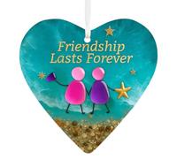 Heart Shaped Sea Glass Friendship Decor Timeless Friendships Heart Keepsake "Friendship Lasts Forever" Ornament for Friends Christmas Pendant for Xmas Tree Hanging Unique Keepsake Gifts (Heart-A)
