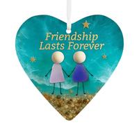 Heart Shaped Sea Glass Friendship Decor Timeless Friendships Heart Keepsake "Friendship Lasts Forever" Ornament for Friends Christmas Pendant for Xmas Tree Hanging Unique Keepsake Gifts (Heart-H)