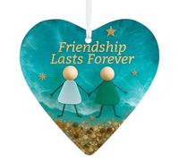 Heart Shaped Sea Glass Friendship Decor Timeless Friendships Heart Keepsake "Friendship Lasts Forever" Ornament for Friends Christmas Pendant for Xmas Tree Hanging Unique Keepsake Gifts (Heart-F)