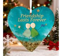 Heart-Shaped Sea Glass Friendship Keepsake Decor, Friendship Heart Sea Glass Art Hanging Decoration, Sea-glass Timeless Friendships Heart Keepsake Hanging Hearts Pendant Gifts for Friends (B)