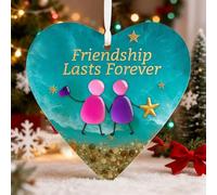 Heart-Shaped Sea Glass Friendship Keepsake Decor, Friendship Heart Sea Glass Art Hanging Decoration, Sea-glass Timeless Friendships Heart Keepsake Hanging Hearts Pendant Gifts for Friends (A)