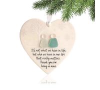 Heart-Shaped Sea Glass Friendship Ornament, Friend Plaque 2D Acrylic Heart Hanging Keepsake with Tree & Figure Design, Christmas Tree Decor & Friendship Gift, Sentimental Memorial Keepsake