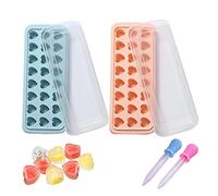 Heart Shaped Silicone Ice Cube Tray Candy Molds Silicone Mold 24-Cavities, Ice Cube Mould with Removable Lid, Flexible, for Whiskey and Cocktails, with 2 Dropper. (Blue+Pink)