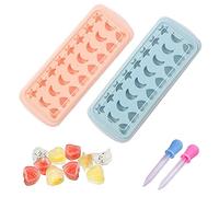 Heart Shaped Silicone Ice Cube Tray Candy Molds Silicone Mold 24-Cavities, Ice Cube Mould with Removable Lid, Flexible, for Whiskey and Cocktails, with 2 Dropper. (Orange+Cyan)