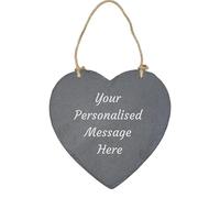 Heart-Shaped Slate Hanging Sign with Jute Rope, Personalised Message Plaque, Grey, 24.5 cm