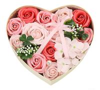 Heart Shaped Soap Flower Box, 21x18x8.5cm Red Rose Design, Elegant Decorative Set, Romantic Floral Display for Valentine Birthday Mother Day(D)