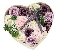 Heart Shaped Soap Flower Box, 21x18x8.5cm Red Rose Design, Elegant Decorative Set, Romantic Floral Display for Valentine Birthday Mother Day(C)
