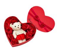 Heart Shaped Soap Flower Present Box, 10 Pcs Roses, Long Lasting Nourishing Soap Flower Present, Ideal For Proposal Xmas Thanksgiving (Red)