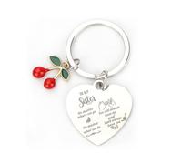 Heart-Shaped Stainless Steel Keychain with Cherry Pendant, Cute Keychain Accessory for Women, Inspirational 'To My Sister' Design, Perfect Good Luck Gift and Travel Charm for Friends and Family