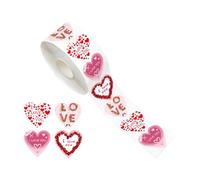 Heart Shaped Stickers, 500 Pack Valentine's Day Waterproof Self Adhesive Labels, Perfect Envelopes, Cards, Journals, Classroom Scrapbook Rewards Album Roll V