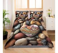 Heart-Shaped Stone Duvet Cover Sets Single 3D Printed Microfiber Pebbles Bedding Set Ultra-Soft Quilt Cover 135 x 200 cm with Zipper Closure and 2 Pillowcases 50x75 cm b_2150