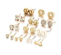Heart Shaped Stud Earrings 12 Pairs Alloy Rhinestone Set | 12 pairs mixed styles, alloy material, rhinestone heart design, lightweight feel, daily wear essentials