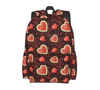 Heart-Shaped Summer Watermelon Casual Backpack Lightweight Laptop Bag Commuting Bags Daily Backpacks Travel Daypacks with Top Handle Water Bottle Pockets Front Pocket for Business Work Fitness