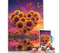 Heart-shaped Sunflower 1000 Pieces Jigsaw Puzzle for Adults& Teens,Stress Reliever Difficult Challenge Deal As Gifts for The Whole Family 38x26cm