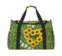 Heart Shaped Sunflower Full Print Travel Duffle Bag with Adjustable Shoulder Strap,Large Capacity Twill Polyester Crossbody Bag for Gym,Weekend Trips Outdoor Activities