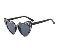 Heart Shaped Sunglasses - Resin Glitter Composite, Glittering UV400 Rhinestones, Cat Eye Vintage Classic Aesthetic | Valentine's Day Party, Bachelor Party Gifts, Summer Party Accessory, black, Siehe