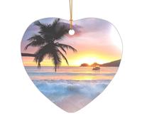 Heart Shaped Sunrise Tropical Palm Tree Island Pendant, Transparent Acrylic Decoration, Christmas Tree Decoration Pendant.