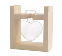 Heart shaped table top clear glass vase, light bulb glass vase with solid wood stand hydroponic plant propagation station for garden, office, coffee table, wedding decoration terrarium