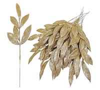 Heart Shaped Topiary Christmas Glitter Leaves Gold Leaf Picks Spray Tree Picks Giltter For Christmas Tree DIY Xmas Wreath Garland Vase Fillers 10PCS Fabric Fall Garland (Gold, 32.3X10.5CM)
