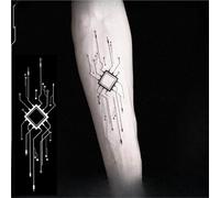 Heart-shaped Totem Arm Tattoo With A Cyberpunk Theme, Switch Circuit Board Temporary Tattoo For Men And Women Long-lasting (2 Weeks), Fake Tattoos.(W682-2pcs)