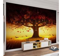 Heart Shaped Tree Murals Romantic Love Tree Wall Mural Autumn Sunset Landscape Mural Large Plant Wallpaper Smooth Grease Free Murals for Living Room 200 x 140 cm