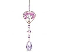 Heart-Shaped Tree of Life Amethyst Sun Catcher for Windows, Natural Crystal Chakra Healing Window Decor, Rainbow Maker with Quartz Pendant, Car Hanging Ornament Spiritual Gift for Women Her Mum