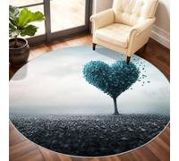 Heart-Shaped Tree Round Rug 150cm, Blue Tree Circle Rugs, Abstract Art Rug, Washable Round Carpet for Kitchen Dining Living Room Bedroom Under the Coffee Table