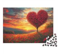 Heart Shaped Tree Sunset 1000 Pieces Puzzle ForAdults Kids Beautiful View Heart Tree Sunset Decoration Puzzle Decompression Jigsaw for Men And Women Challenging Puzzles Jigsaw 52x38cm/1000pcs