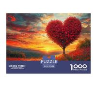 Heart Shaped Tree Sunset Smooth Surface Pieces Great for Improving Patience, Focus And Cognitive Ability in Spare Time 52x38cm/1000pcs