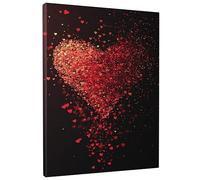 Heart Shaped Wall Art, Red Gold Glittering Love Hearts Canvas Print, Romantic Home Decor For Valentine's Day, Bedroom, Living Room, Unframed 16x20 Inch