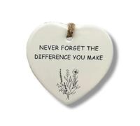 Heart Shaped Wall Ornament, 'Never forget the difference you make', Plastic, with Ribbon