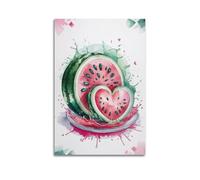 Heart Shaped Watermelon Wall Art, Watercolor Print, Fruit Poster, Sweet Canvas Picture, Charming Decor for Living Room Artistic Wall Mural Modern Hanging Decor Poster12x18inch(30x45cm)