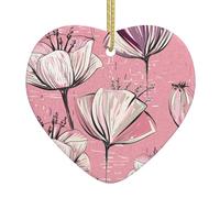 Heart Shaped White Ceramic Hanging Christmas Tree Decoration Bauble Colorful Tulips Xmas Ornaments For Festive Party New Year