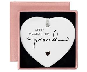 Heart Shaped White Ceramic Ornament-Keep Making Him Proud-Bereavement Sympathy Gift for Loss of Dad Grandpa Memorial Remembrance Keepsake Anniversary of Passing Thinking of You Ceramic Ornament