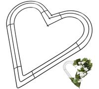 Heart Shaped Wire Wreath Frame, Dark Green Metal Wreath Frames, 14 Inch Iron Base Flower Arrangement, Decorative Wall Garland Rings for DIY, Floral Decorations on Weddings
