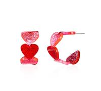 Heart Shiny Acrylic Earrings Pink Red Love Heart C Shaped Dangle Earrings Dainty Cute Valentines Day Jewelry, Acrylic, No Gemstone