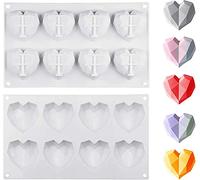 Heart Silicone Mold 3D Diamond Heart Shaped Chocolate Mould 2PCS 8-Cavity Valentine's Baking Pan Mold for Cake Mousse Dessert Ice Cream Jelly Soap DIY Tools