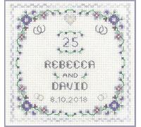 Heart Silver Anniversary Sampler for a 25th Wedding Anniversary - Complete Cross Stitch kit on 14 aida