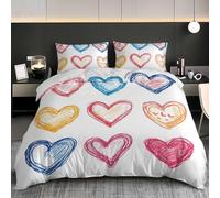 Heart Single Duvet Cover Set 3D Printed Hand-Painted Patterns Bedding Set Ultra Soft Microfiber Quilt Cover 150x200 cm for Single Bed with 2 Pillowcases with Zipper AB.1701