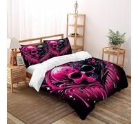 Heart Skull Bedding Set Theme Bedspread Gothic Themes Duvet Cover Set Chic Breathable Comforter Cover Universal for All Seasons with Pillow Double（200x200cm）