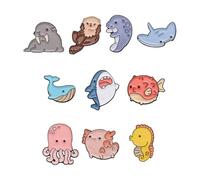 Heart Skull Butt Enamel Pin Set Underwater Animals Teeth Punk Halloween Whale Hippo Dolphin Apple Kiwi Pear Lapel Jewelry, Normal, Non-precious metal